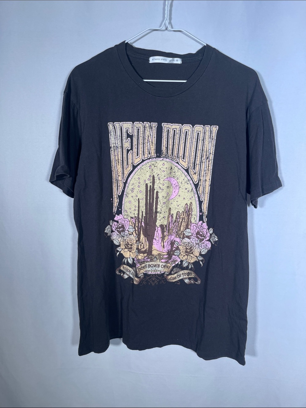 ALTAR’D STATE WOMENS NEON MOON WESTERN GRAPHIC TEE SHIRT GRAY XS